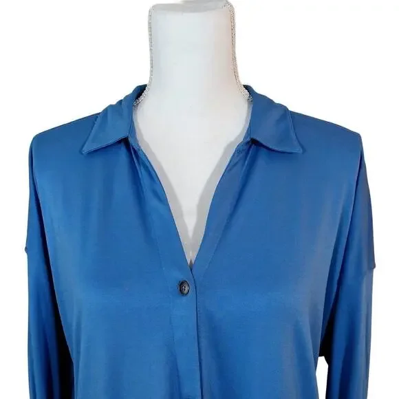 J. Jill Button Up Tunic Top Womens Size Medium Blue Preppy Casual Career - Picture 6 of 15